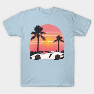 Vintage Summer Lambo Beach Sunset sports car T-Shirt